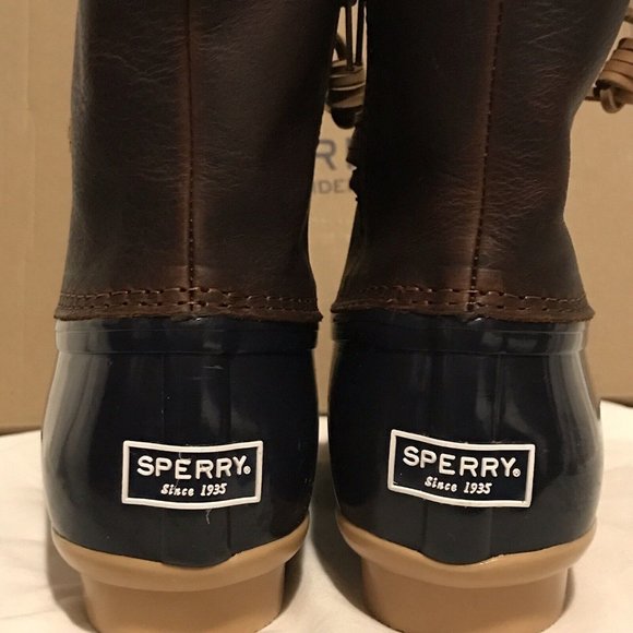 SPERRY Top Sider Saltwater Duck Waterproof Boots 91175 Navy+ Brown Leather 7.5 - Picture 5 of 14